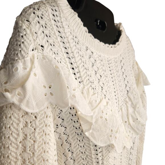 Lost and Wander Irina Scalloped Pointelle Cardigan White sz Medium Large NWT - Picture 5 of 11